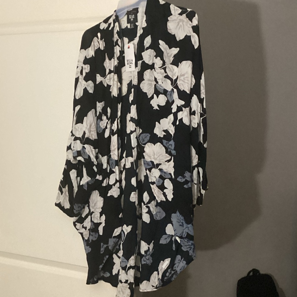 Billabong Black and White Floral Kimono Top